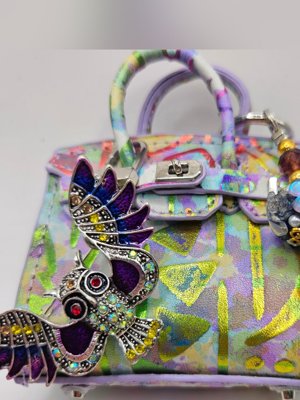 Colorful Minibag with Jeweled Owl Charm And Chain